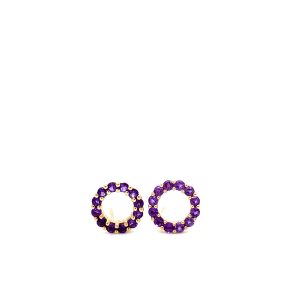 14k Yellow Gold Amethyst Open Circle Stud Earrings