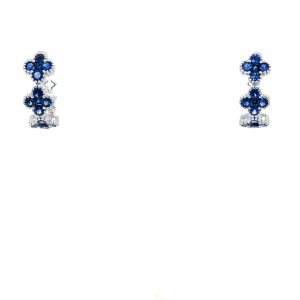 18k White Gold Sapphire Clover Huggie Earrings