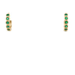 18k Yellow Gold Emerald Milgrain Bezel Huggie Earrings