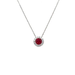 14k White Gold Ruby and Diamond Birthstone Pendant
