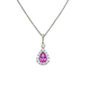 18k White Gold Pink Sapphire and Diamond Pendant