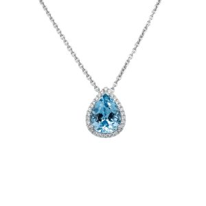 18k White Gold Aquamarine and Diamond Pendant