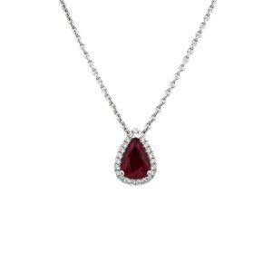 18k White Gold Ruby and Diamond Pear Pendant