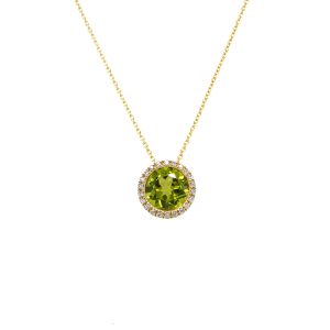 14k Yellow Gold Peridot and Diamond Pendant
