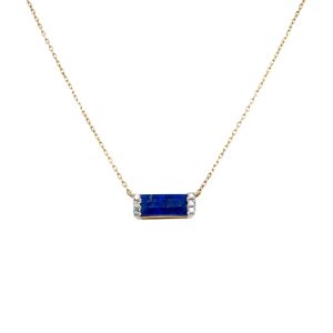 14k Yellow Gold Lapis and Diamond Necklace