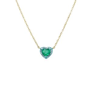 14k Yellow Gold Emerald and Diamond Heart Pendant