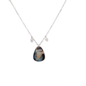 14k White Gold Opal and Diamond Pendant