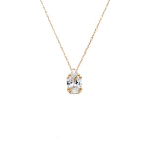 10k Yellow Gold Lab Grown White Sapphire and Diamond Birthstone Pendant