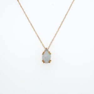10k Yellow Gold Lab Grown Opal and Diamond Birthstone Pendant
