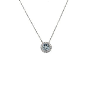 14k White Gold Aquamarine and Diamond Birthstone Pendant