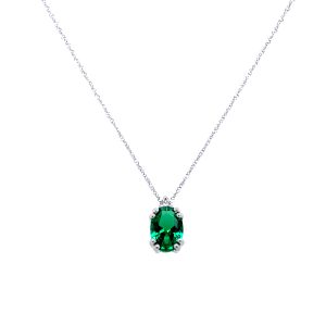 10k White Gold Lab Grown Emerald and Diamond Birthstone Pendant