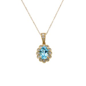 10k Yellow Gold Blue Topaz and Diamond Pendant