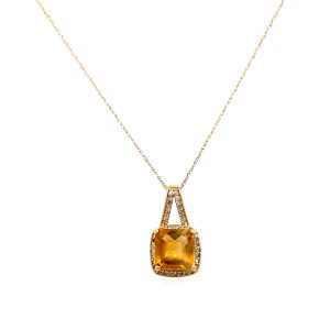 14k Yellow Gold Citrine and Diamond Pendant