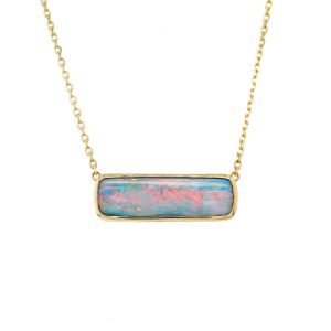 14k Yellow Gold Opal Bar Bezel Pendant