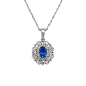 14k White Gold Sapphire and Diamond Vintage-Inspired Pendant
