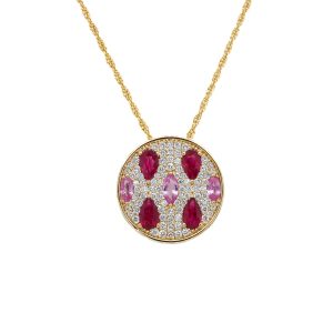 14k Yellow Gold Pink Sapphire, Ruby, and Diamond Pendant