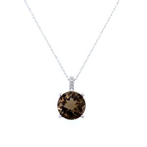 14k White Gold Smoky Quartz and Diamond Pendant