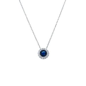 14k White Gold Sapphire and Diamond Birthstone Pendant