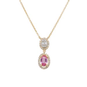 14k Yellow Gold Pink Sapphire and Diamond Pendant