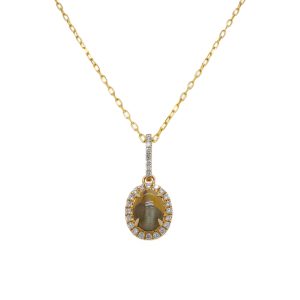 14k Yellow Gold Cat's Eye Alexandrite and Diamond Pendant