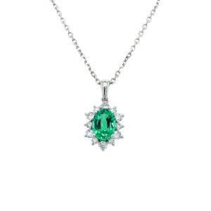 10k White Gold Lab Grown Emerald and Diamond Pendant