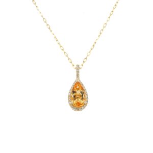 14k Yellow Gold Citrine and Diamond Pear Pendant