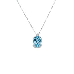 10k White Gold Blue Topaz and Diamond Birthstone Pendant