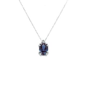 10k White Gold Lab Grown Alexandrite and Diamond Birthstone Pendant