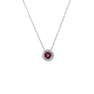 14k White Gold Pink Tourmaline and Diamond Birthstone Pendant