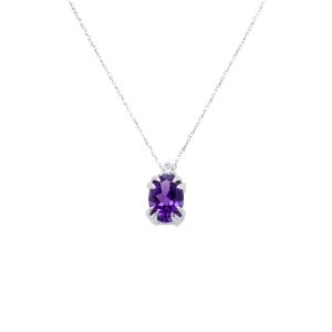 10k White Gold Amethyst and Diamond Birthstone Pendant