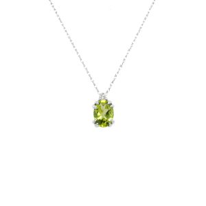 10k White Gold Peridot and Diamond Birthstone Pendant