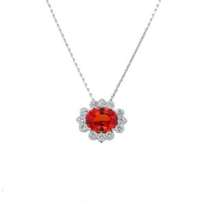 18k White Gold Lab Grown Lotus Sapphire and Diamond Pendant