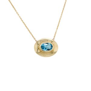 14k Yellow Gold Blue Topaz Bezel Necklace