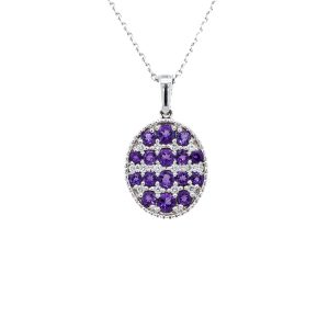 14k White Gold Amethyst and Diamond Cluster Pendant