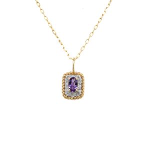14k Two Tone Gold Amethyst and Diamond Pendant