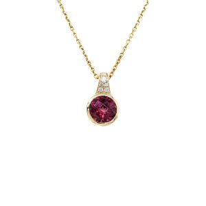 14k Yellow Gold Rhodolite Garnet and Diamond Bezel Pendant