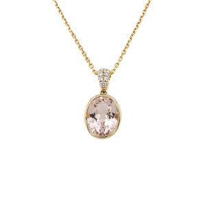 14k Yellow Gold Morganite and Diamond Bezel Pendant