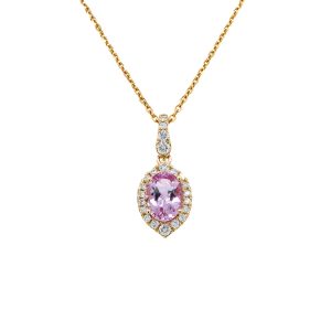 14k Yellow Gold Pink Topaz and Diamond Halo Pendant