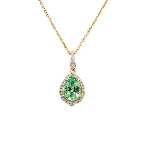 14k Yellow Gold Mint Garnet and Diamond Halo Pendant