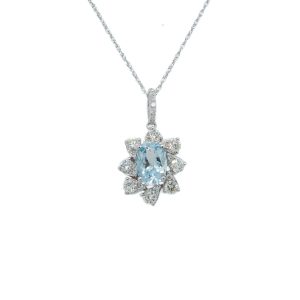 14k White Gold Aquamarine and Diamond Pendant