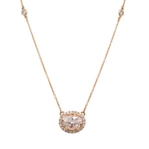 14k Rose Gold Morganite and Diamond Necklace