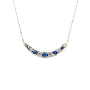 14k Yellow Gold Sapphire and Diamond Bar Necklace