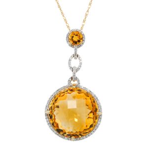 14k Yellow Gold Citrine and Diamond Pendant