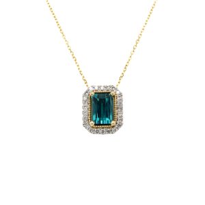 14k Two Tone Gold Blue-Green Tourmaline and Diamond Pendant