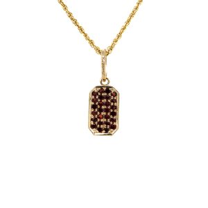 14k Yellow Gold Garnet Small Dog Tag Pendant