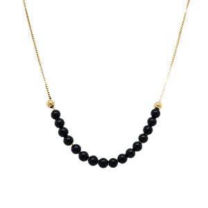 14k Yellow Gold Black Spinel Bead Necklace