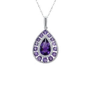 14k White Gold Amethyst and Diamond Pear Pendant