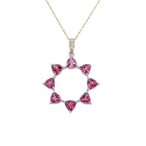 14k Two Tone Gold Pink Tourmaline and Diamond Pendant