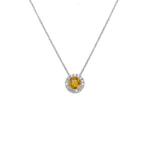 14k White Gold Citrine and Diamond Birthstone Pendant