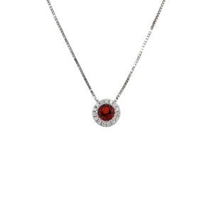 14k White Gold Garnet and Diamond Birthstone Pendant